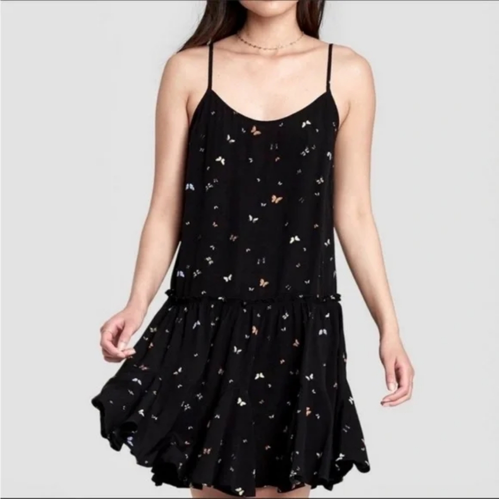 Wild Fable Black Dress with Butterfly Print
